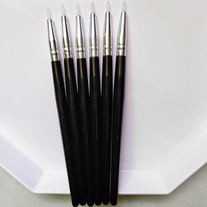 Silicone Eyeliner Brushes for UV resin, Metallic Glitter Shimmer Eyeshadow, Nail Sequins Nail Sticker Colorful Hearts，Gel or Liquid Eyeliner Along Lash Lines (6pcs, black handles)