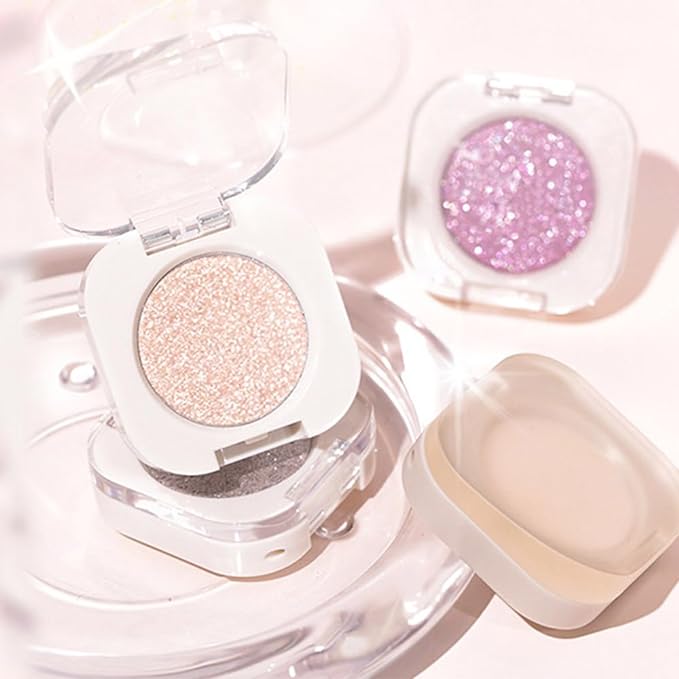 CAKAILA Monochrome Glittler Shimmer Eyeshadow Palette,Light Brown White Shimmer Powder Eyeshadow,24 Hour Waterproof Blendable Pressed Glitter Single Eye Shadow Apply Makeup Easily, Vegan