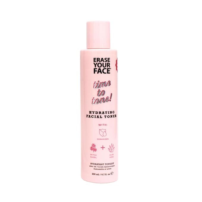ERASE YOUR FACE Hydrating Facial Toner - Gentle Face Toner Enriched with Aloe Vera & Witch Hazel to Moisturize, Balance & Soften Skin - Preps for Flawless Makeup Application (6.8 Fl Oz)