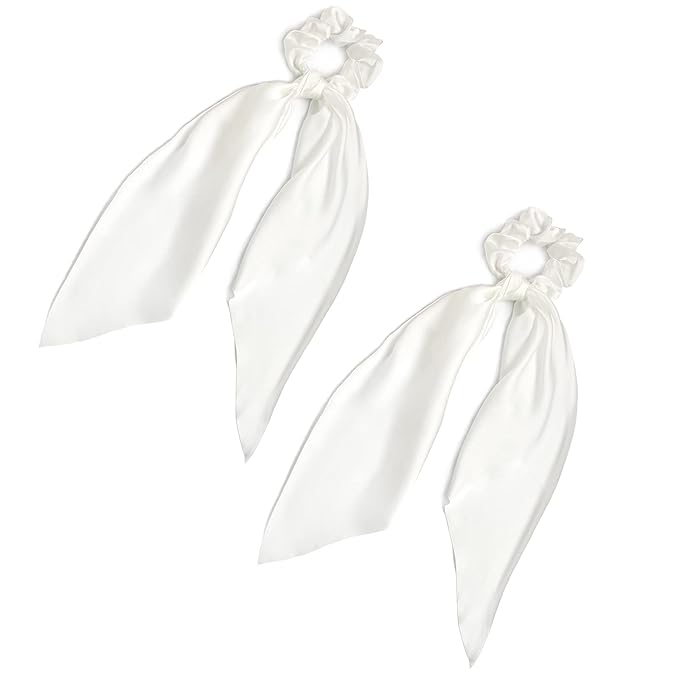 Pack of 2 Knotted Bow Hair Scrunchies Elastic Hair Scarf Hair Ties Bands Silky Satin Hair Ribbon Scrunchy Ponytail Holder for Women and Girls, Hair Scarf Scrunchies, Hair Ties for Women