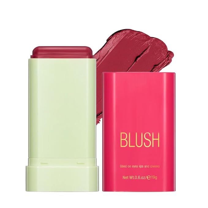 FYEBOO Multi-Use Makeup Blush Stick, Cream Blush Stick, Tinted Solid Moisturizer Stick for Cheek & Eyes & Lips, Waterproof Natural Nude Makeup, Suitable for All Skin (2#Hot Red)