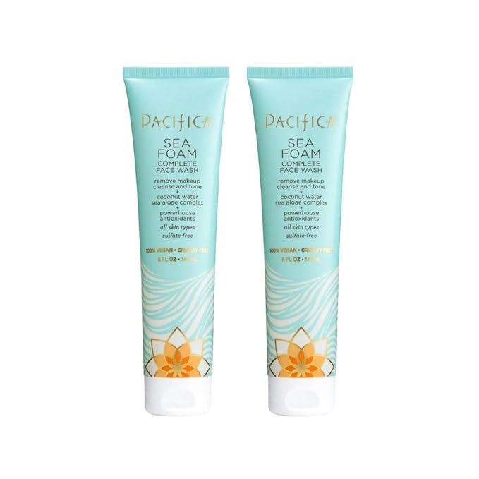Pacifica Beauty Sea Foam Complete Face Wash Set, Skincare, Daily Gentle Facial Cleanser, Makeup Remover, Coconut Water, Sea Algae Complex, Sulfate & Paraben Free, Vegan, 5 fl oz (2 Pack)