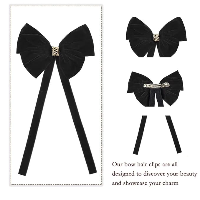 Black chain velvet large bow hair accessory, high-end hair clip with high-end feel, ribbon tassel spring hair clip, Christmas, parties, dates, etc