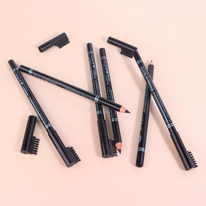 WanTuoluo Eyebrow Pencils for Women with Sharpener, 6Pcs Hard-Core Wooden Eye Brow Eye Liner Pencils for Beginner Makeup, Waterproof & Sweat-Proof (Brown-6Pcs)