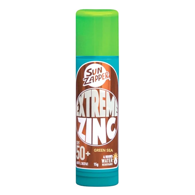 Sun Zapper Extreme Zinc Sunscreen Stick SPF 50+ Green – Water Resistant Mineral Sunscreen for Face, Zinc Oxide Surf Sunscreen Stick for Surfing and Water Sports, 15g (0.53 oz), Australian Made
