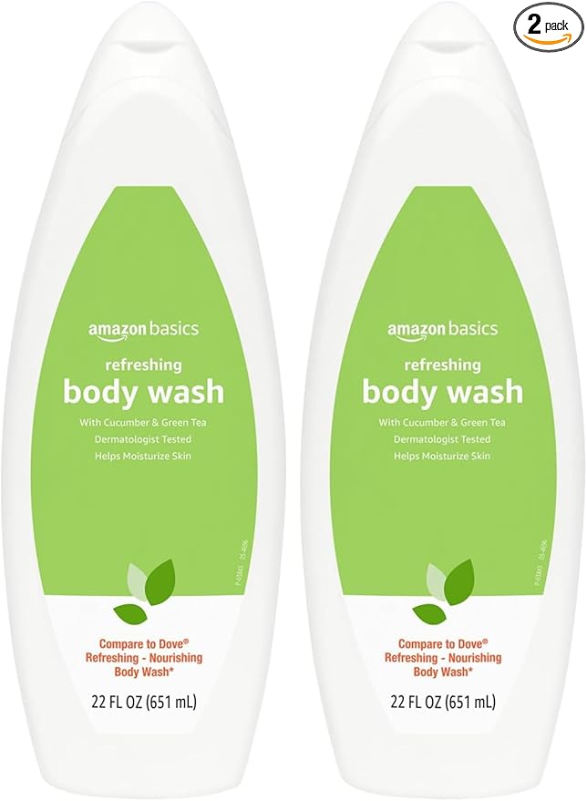 Amazon Basics Refreshing Nourishing Body Wash, Cucumber & Green Tea, Moisturizing, Paraben Free, Rich Lather, 22 fl oz (Pack of 2)