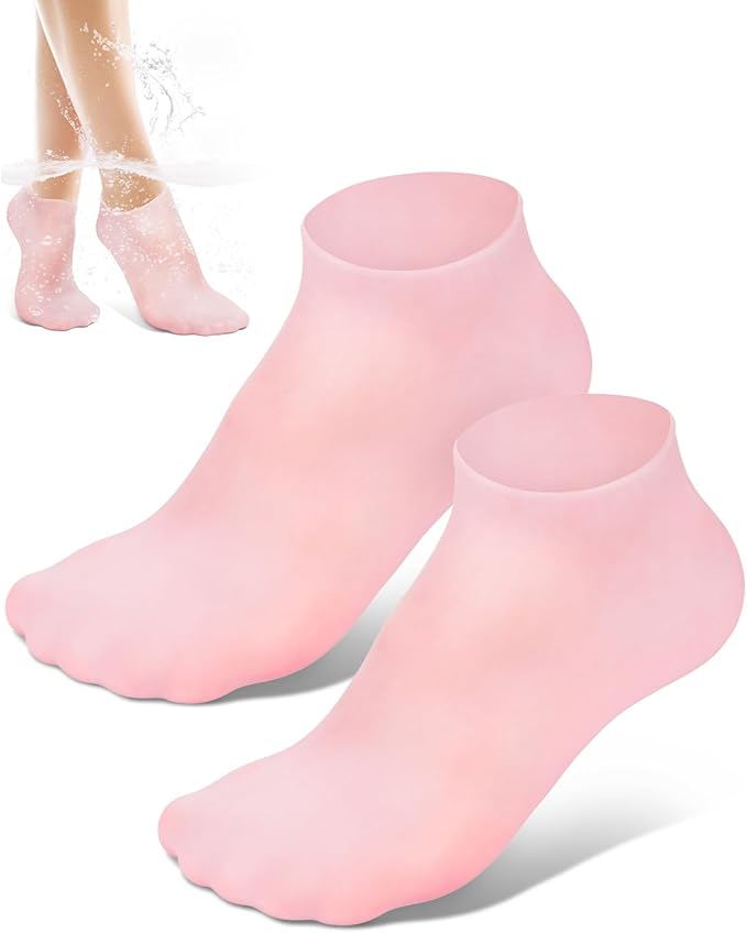 Golbylicc Silicone Moisturizing Socks for Women Dry Cracked Feet, Soft Gel Rubber Socks, Foot Care Spa Pedicure Silicone Socks for Cracked Heel and Softening Rough Skin, Calluses (1 Pair), Pink