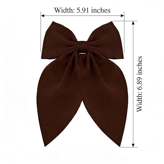 Dark Brown Bows Hair Clips for Women - ZWENJIE Oversized Non-Slip Large Satin French Hair Clip Claw Accessory for Girls Thick/Thin Hair Barrettes for styling