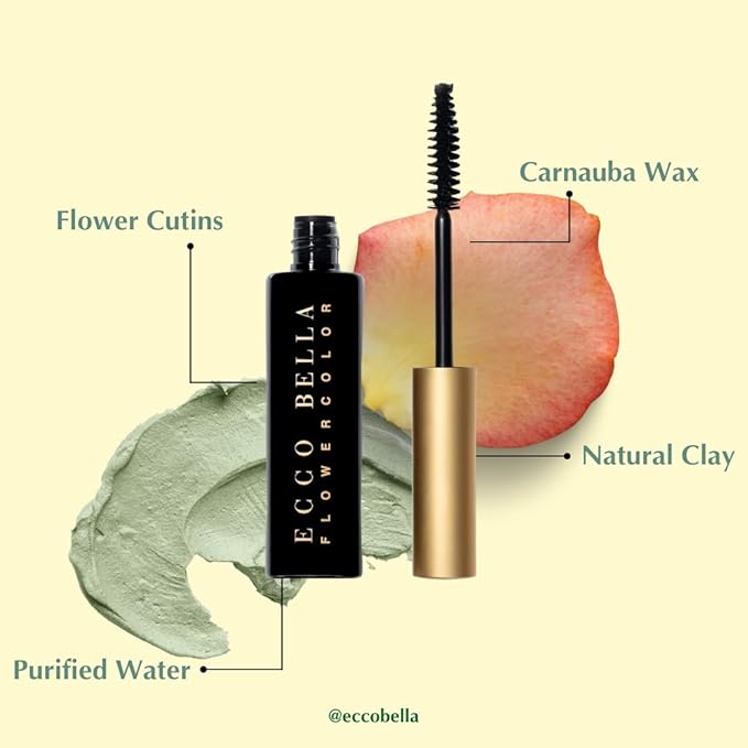 Ecco Bella Natural Vegan Mascara | Pure Formula for Soft, Natural Looking Lashes, Perfect for Sensitive Eyes | Made in USA | Brown, 0.38 oz.