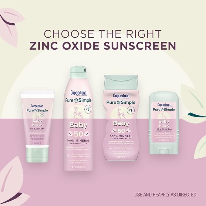 Coppertone Pure and Simple Baby Sunscreen Stick SPF 50, Zinc Oxide Mineral Sunscreen for Baby, Body and Face, 0.49 Oz Stick (Pack of 12)