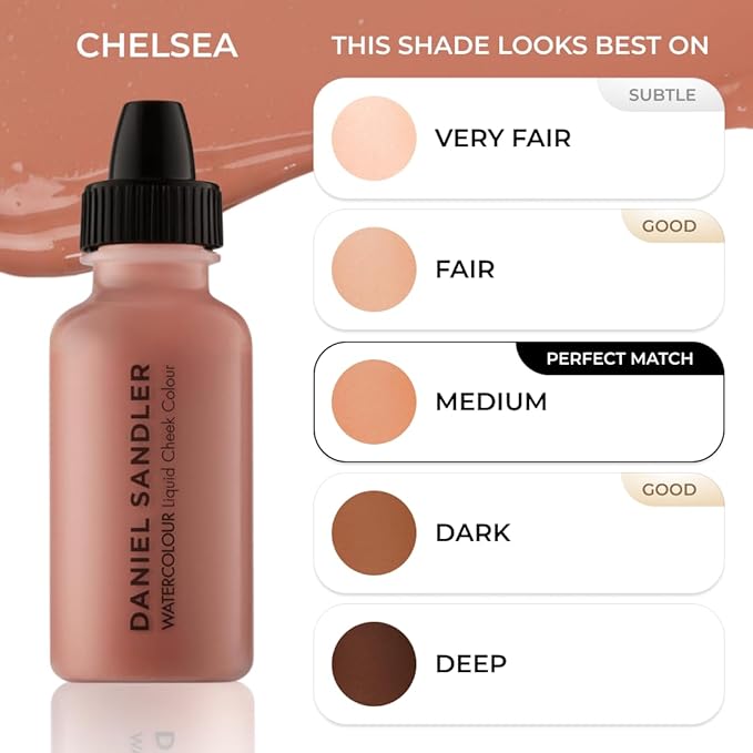 Daniel Sandler Watercolor Liquid Blush — Buildable, Blendable & Long-Lasting Liquid Blush for Cheeks, Lips, & Eyes — Lightweight & Water Resistant — For All Skin Types — Chelsea
