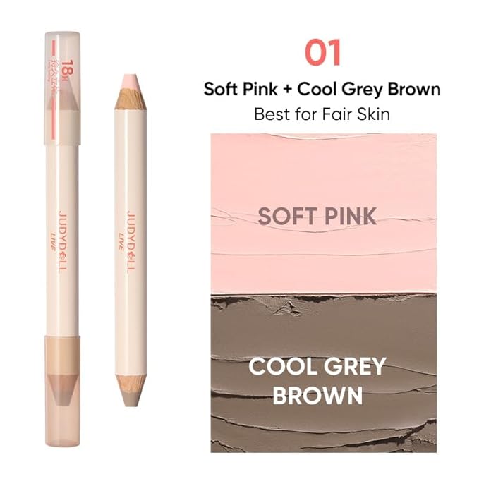 JUDYDOLL Quick-Fix Contour Duo, 2-in-1 Cream Contour Stick with Highlighter, 18H Waterproof & Sweat-Proof, Lightweight Non-Sticky Formula, For Sculpting & Defining (01)