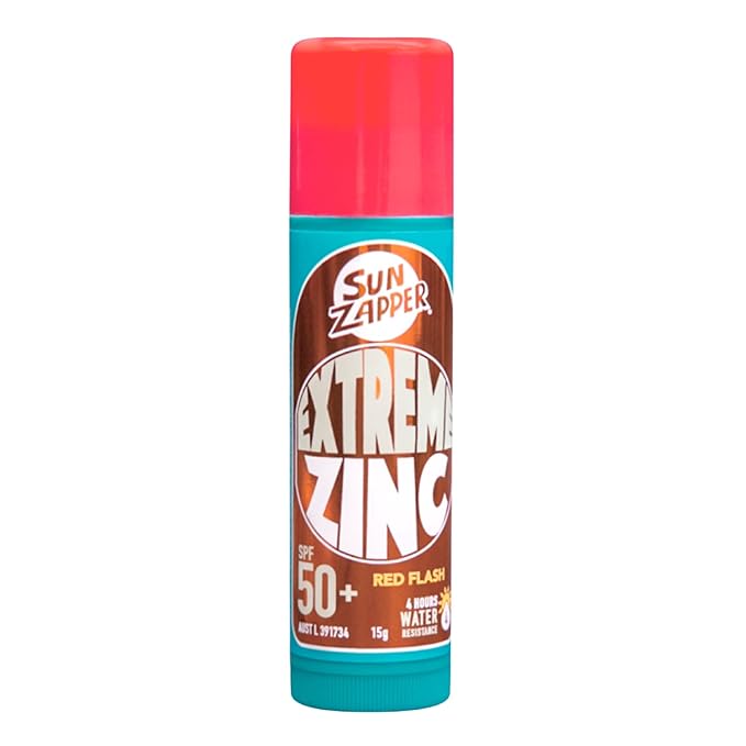 Sun Zapper Extreme Zinc Sunscreen Stick SPF 50+ Red Flash – Colored Water Resistant Mineral Sunscreen for Face, Zinc Oxide Surf Sunscreen Stick for Water Sports, 15g (0.53 oz), Australian Made