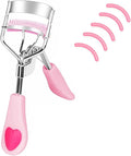 MERVK Stainless Steel Eyelash Curler with Built-in Comb Pinch Pain-Free Suitable for Any Eye Shapes and Sizes, with 5 Silicone Refill Pads (Peach Pink)