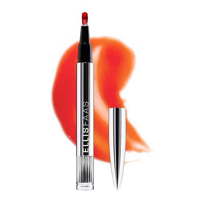 Ellis Faas Glazed Lips Lip Gloss High Pigment Ultra Shiny & Glossy Finish Deep Hydration Lip Stain Color Stick With Plant Seed Oils Non Sticky Perfect for Stained Effect (304 Sheer Orange)