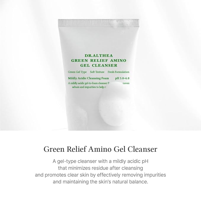 Dr.Althea Green Relief Amino Gel Cleanser | Lightweight & Hydrating Makeup Remover | Daily Face Wash with Hyaluronic Acid | Korean Vegan Skincare for All Skin Types | 3.38 Fl Oz
