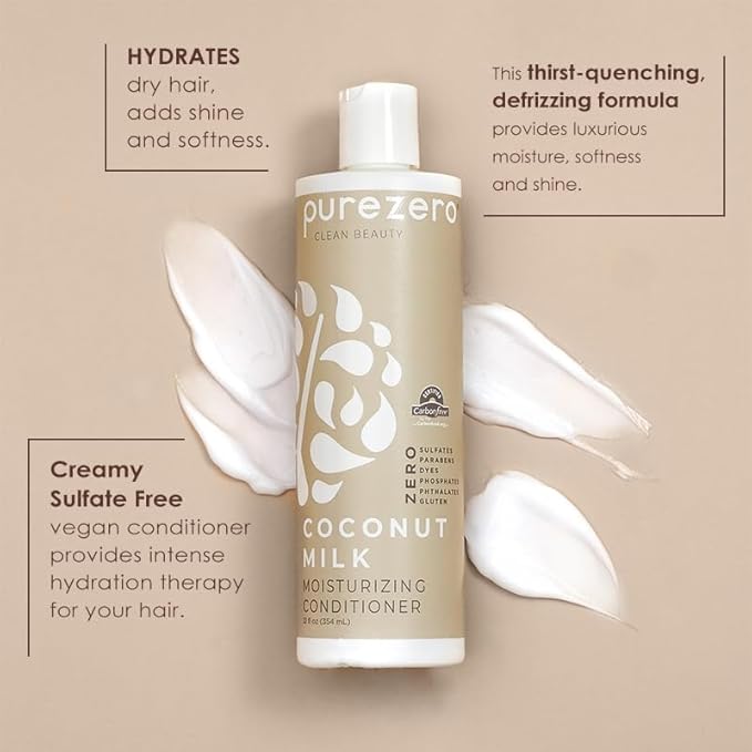 Purezero Coconut Milk BUNDLE [12oz Shampoo + Conditioner + 6 oz 9-in-1 Leave-in Conditioner] - Intense Hydration & Increased Shine