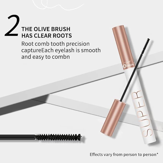 O'CHEAL Lash Lengthening Mascara, Voluminous Soft Lashes Makeup, Flake Free Formula, Hypoallergenic, Clump Free, Waterproof Long Lasting Natural for All Day - Intense Black (Pack of 2)