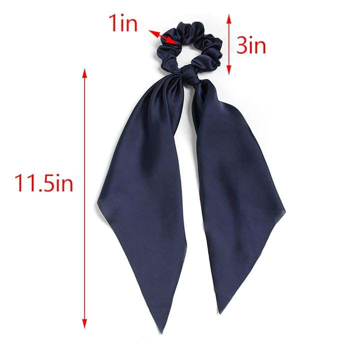 Pack of 2 Knotted Bow Hair Scrunchies Elastic Hair Scarf Black Hair Ties Bands Satin Hair Ribbon Scrunchy Red Ponytail Holder for Women and Girls (Navy blue)