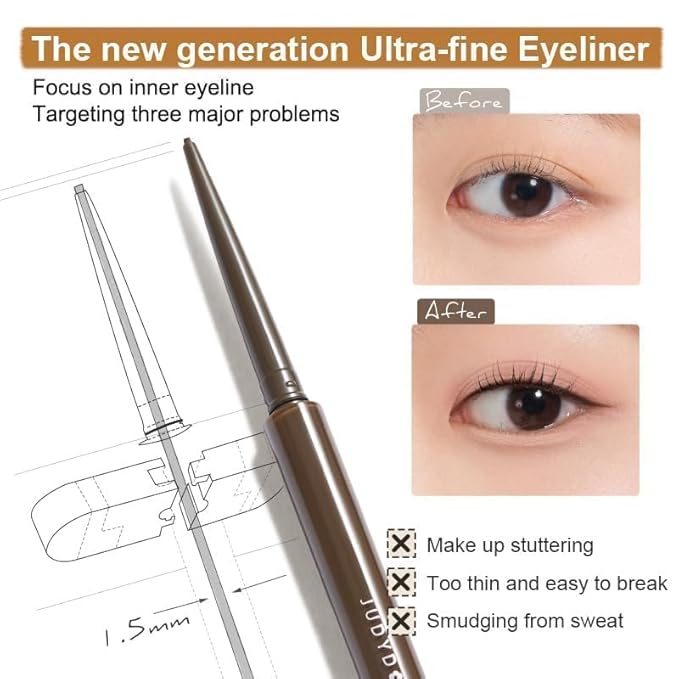 JUDYDOLL Ultrafine Eyeliner Gel Pencil, Fine Lining For Inner & Outer Eyes, Smudge-Proof & Water-Resistant, Smooth Glide Formula (01 Black Brown)