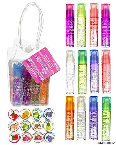 Expressions girl 12pc Roll-On Lip Gloss Set with Carrying Case – Fruity Non-Toxic Glossy Lip Makeup for Kids & Teens | Kid-Friendly Party & Best Friends Gift Set for Girls – So Fun