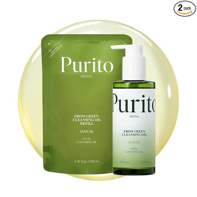 PURITO From Green Cleansing Oil Set(Original+Refill), Fragrance-Free, Gentle Vegan Oil Cleanser for Face & Eyes, for Sunscreen & Waterproof Makeup, Cruelty-Free Korean Skin Care 13.52 fl.oz / 400ml