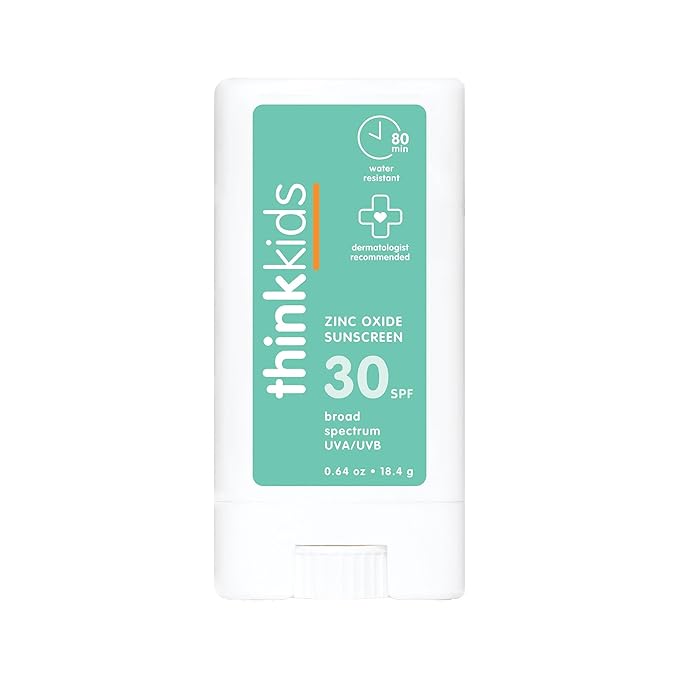 Thinkkids SPF 30 Mineral Sunscreen Stick, 0.64 Oz, Safe, Natural, Water Resistant Reef Safe Sunscreen for Children, Broad Spectrum UVA/UVB Sun Screen, Travel Stick for Sun Protection