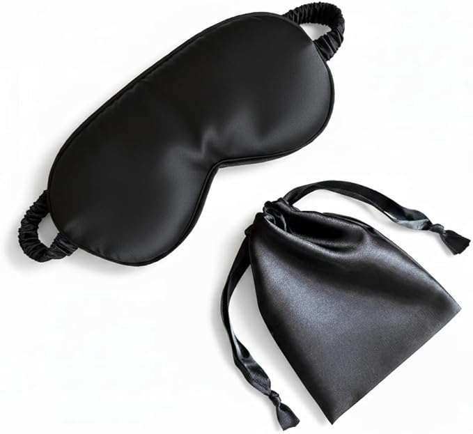 [1 Pack] QSYW Sleep Masks, Satin Eye Mask for Sleeping - Silky Eye Masks Bulk with Storage Bag & Elastic Strap,Black