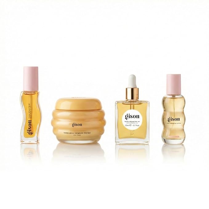 Gisou Glow All The Way Hair & Lip Gift Set: Lip Oil, Hair Mask, Oil & Perfume