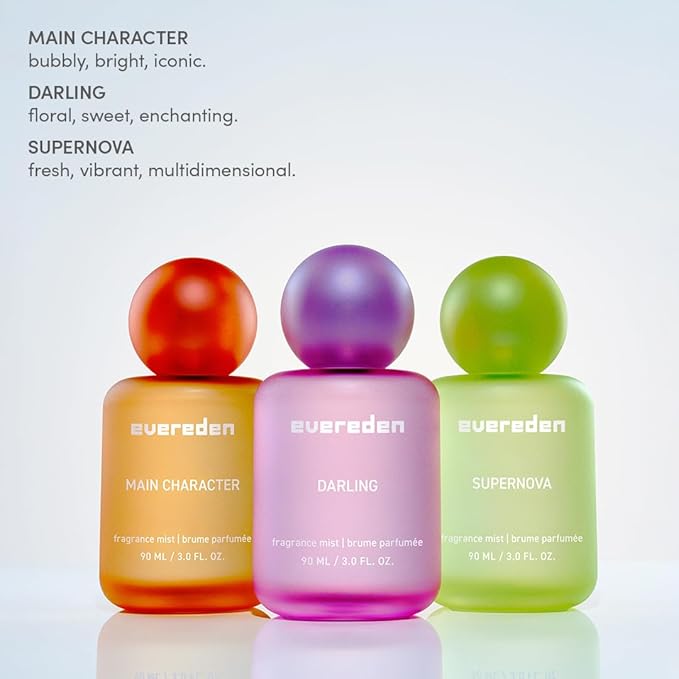 Evereden Fragrance Hair and Body Mist Set - Main Character & Darling: Clean & Vegan Collectible Hair and Body Spray for Teen Girls - Express Yourself with Iconic Scents in Mesmerizing Mist Dispensers