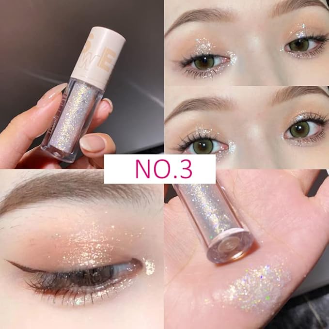 Aolailiya 5pcs Liquid Glitter Eyeshadow set- Sparkling Metallic High Pigmented Glitter Eye Shadow Korean Crystals Makeup, Quick Drying Long Lasting Creates High-Impact Multi Dimensional Eye Looks