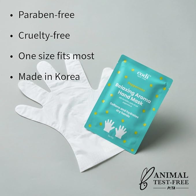 Relaxing Aroma Hand Mask, Home Spa Moisturizing Hand Gloves, 6 Pairs, For Dry Rough Hands, Hydrating Hand Treatment, Made in Korea (Peppermint + Lavender)