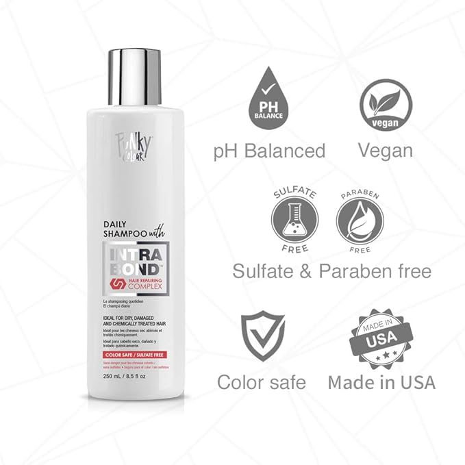 Punky Daily Shampoo with IntraBond Hair Repair Complex - Bond Repair Shampoo, Anti-Breakage, Strengthening Color-Safe & Sulfate-Free, 8.5 fl oz