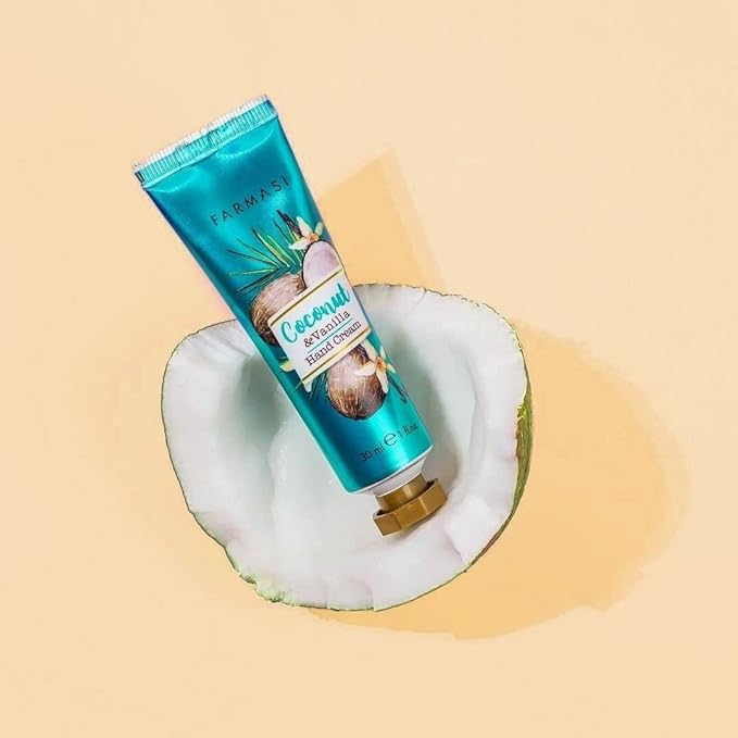 FARMASi Hand Cream with Shea Butter, Nourishing Moisturizing Hand Lotion for Dry Skin, Fast-Absorbing Non-Greasy Texture, Everyday Hand Care, Travel Size, 1 fl oz, Coconut & Vanilla
