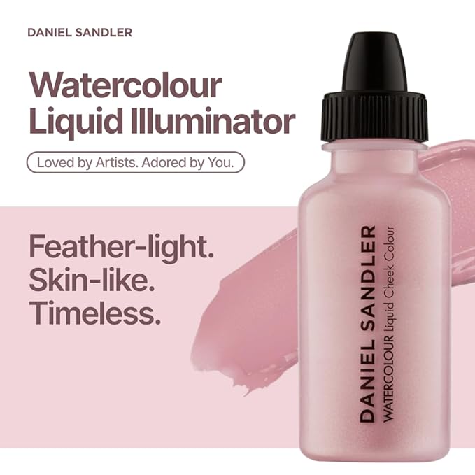 Daniel Sandler WATERCOLOUR LIQUID ILLUMINATOR 'ICING' 15ml – Liquid Shimmer Makeup, Highlighter – Oil-Free, Lightweight, Buildable & Long-Lasting for Cheeks, Lips