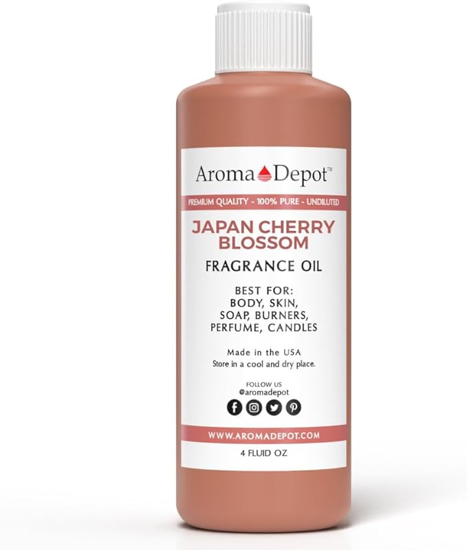 Aroma Depot 4 fl oz Japanese Cherry Blossom Fragrance Oil – Scent for Candle Making, Soap Making, Wax Melts, Diffusers, Body Oil Blends & Incense (120ml)