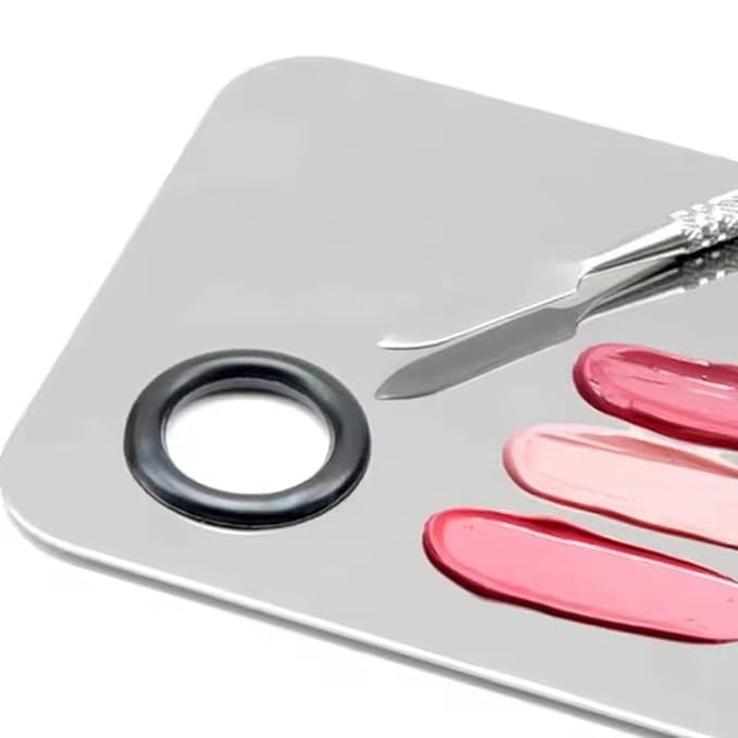 1Pcs Stainless Steel Cosmetic Makeup Mixing Palette and 1Pcs Spatula, Make Up Artist Tray Set Foundation Tool for Facial Cosmetic, Nail Art, Pigment Blending (Large square color palette)