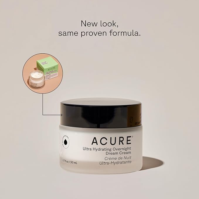 Acure Ultra Hydrating Overnight Dream Cream - Night Cream, Calming & Hydrating Face Moisturizer for Women & Men, Soothing Skincare Lotion w/ Melatonin & Hemp Seed Oil, Vegan, Cruelty Free - 1.7 fl oz