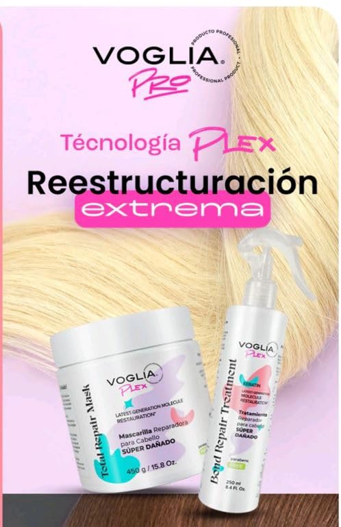 Voglia Plex Bond Repair Treatment Keratin Molecule Restoration Paraben Free 8.1 Fl. Oz. Hair Care Solution for Damaged Hair with Glycerin | hair treatment, voglia hair care, hair salon