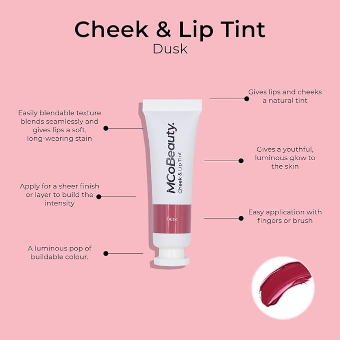 MCoBeauty Cheek and Lip Tint Dusk Cherry Red - Gel Cream Buildable Color Lip Stain and Blush for Women - Dewy Multi Use Tinted Lip Balm, Liquid Blush Makeup Vegan Cruelty Free - 0.34 oz