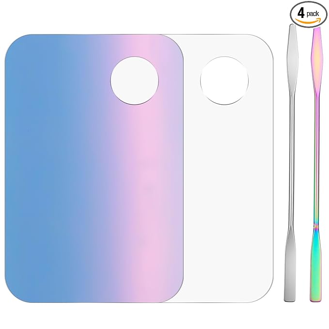 2 Set Acrylic Cosmetic Makeup Palette, Makeup Mixing Tray with Makeup Spatula for Cream Liquid Foundation Lipsticks Nail Art Beauty Salon Eye Shadow (Iridescent and Transparent)