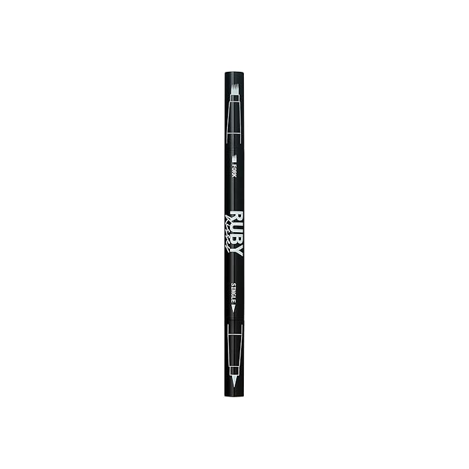 Ruby Kisses Go Brow Microblading Eyebrow Pen, Waterproof Eyebrow Pencil for Women, Dual-Ended Liquid Tattoo Brow Pencil with 4-Fork & Precise Brush Tip for Natural Hair-Like Strokes (Black Brown)