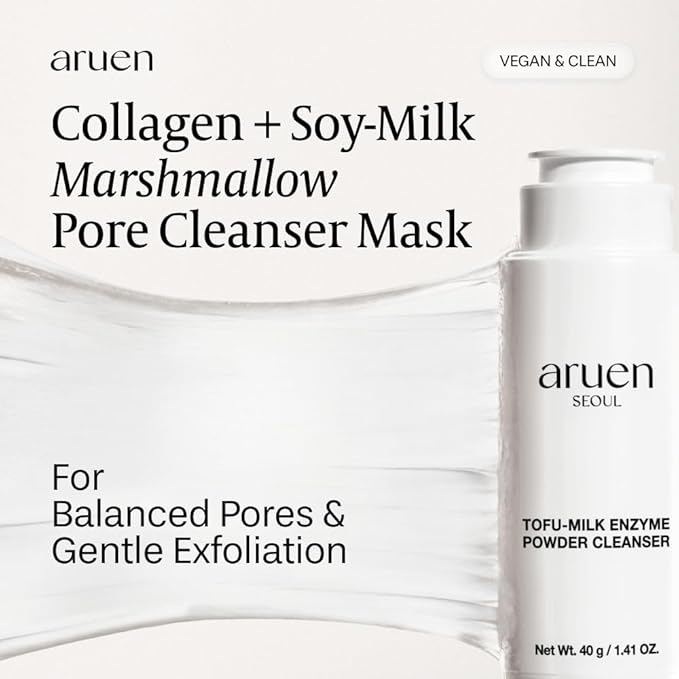 Fermented Tofu Collagen Enzyme Powder Cleanser – Fermented Soy Milk with Collagen & Hyaluronic Acid – Korean Gentle Exfoliating Powder Face Wash for Deep Cleansing & Pore Care (1.41 oz / 40g)