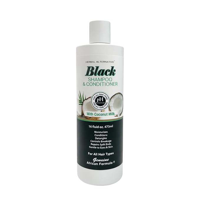 Black Shampoo & Conditioner with Coconut Milk | 2-in-1 Moisturizing Shampoo & Conditioner for Dry, Itchy, or Damaged Hair | Shea Butter, Keratin & Vitamin E | Hydrates, Smooths Frizz, Adds Shine, 16oz