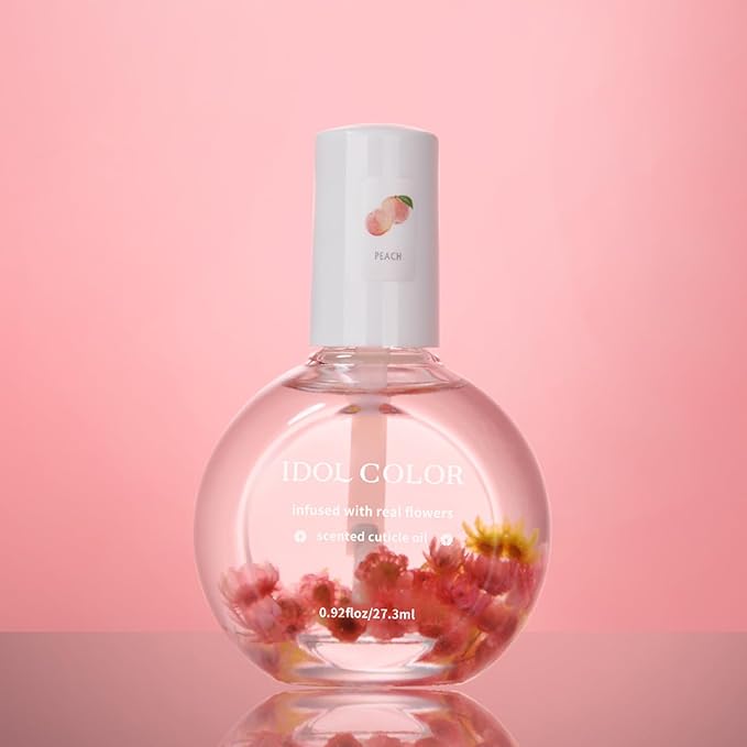 Flowery Scented Cuticle Oil, Infused with Real Flowers, Cuticle Revitalize Oil, Nail Oil For Growth And Strength, Cuticle Remover - Nail Strengthener - Cuticle Softener (0.92 fl.oz, PEACH)