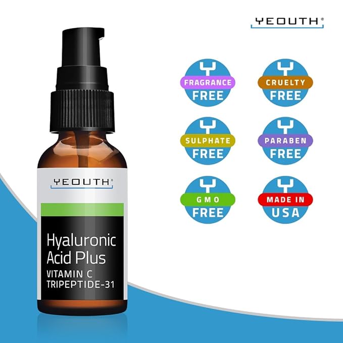 YEOUTH Hyaluronic Acid Serum for Face with Vitamin C, Hydrating Face Serum or Women & Men, Minimize the Look of Wrinkles, Patchy & Dull Skin 1oz