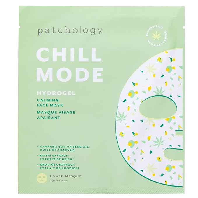 Patchology Chill Mode Hydrogel Face Mask with Cannabis Sativa Seed Oil - Gel Face Mask for Women and Men to Soothe and Moisturize Skin, Reduce Inflammation, Fight Fine Lines and Wrinkles - 1 Count