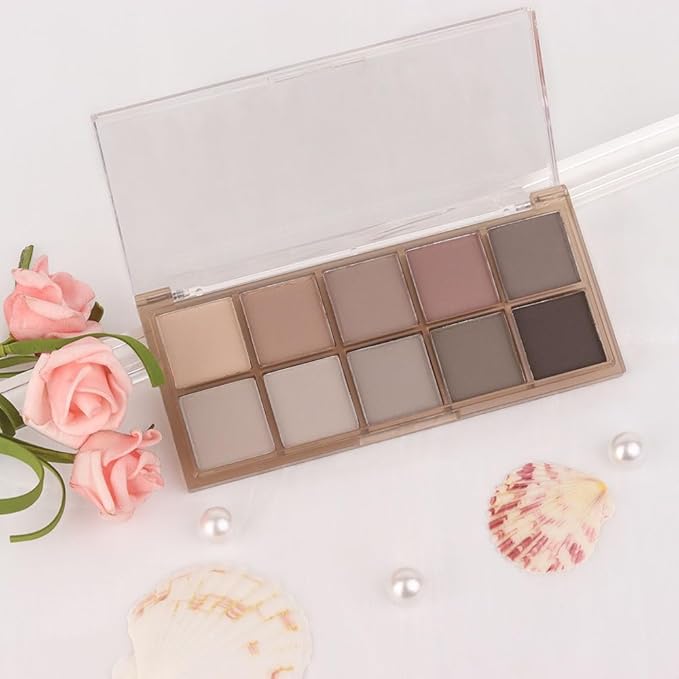 CAKAILA 10 Colors Nude Gray Taupe Matte Eyeshadow Palette,Neutral Nude Eye Shadow Palette,Long Lasting Waterproof Travel Size Makeup Pallete,Vegan,Cruelty -free