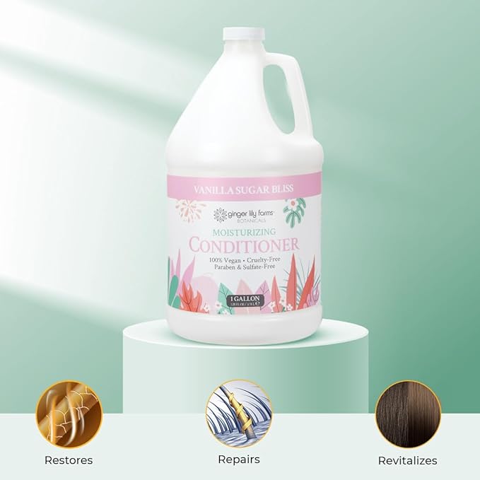 Ginger Lily Farms Botanicals Moisturizing Conditioner for Dry Hair, 100% Vegan & Cruelty-Free, Vanilla Sugar Bliss Scent, 1 Gallon (128 fl oz) Refill