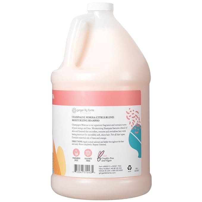 Ginger Lily Farms Botanicals Moisturizing Shampoo for All Hair Types, Champagne Mimosa, 100% Vegan & Cruelty-Free, Citrus Blend Scent, 1 Gallon (128 fl oz) Refill